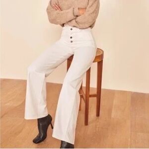 Reformation Wide Leg Ankle Button Fly In Vintage White Jeans Denim Size 24 Olive